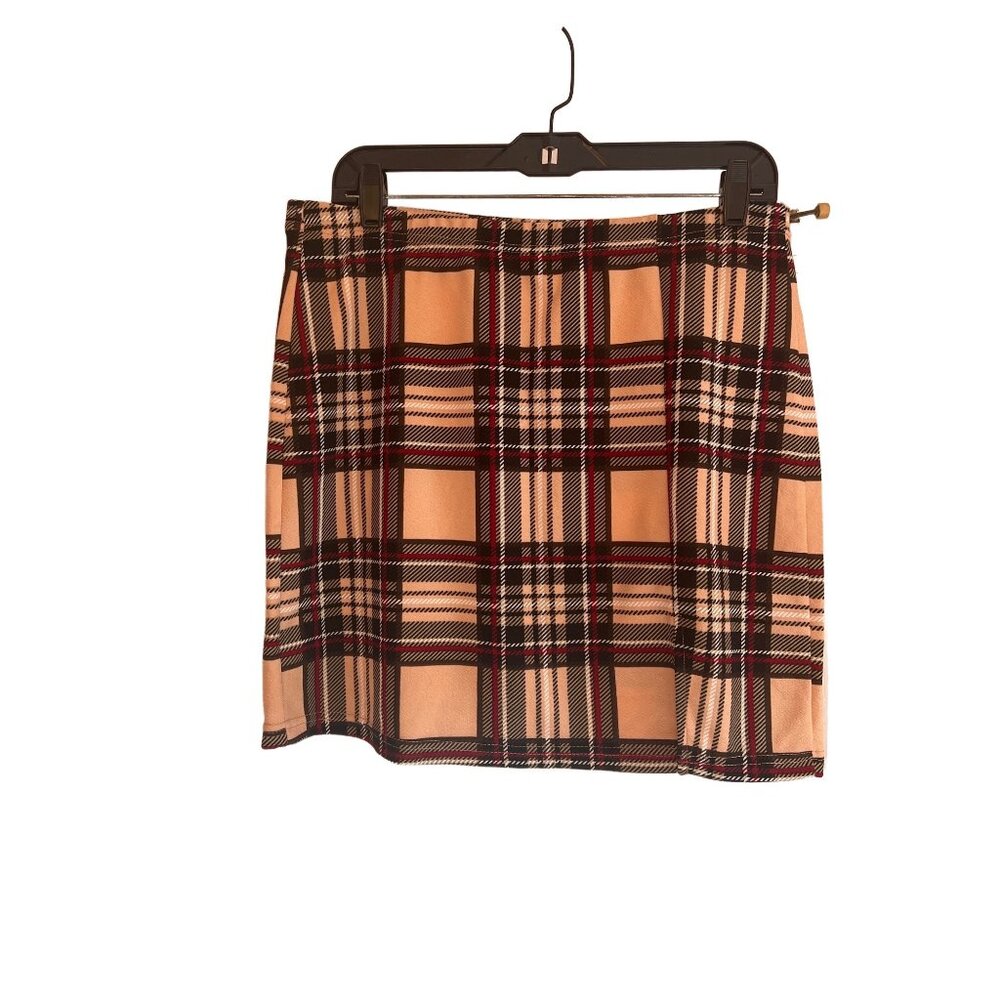 Plaid Mini Skirt By Shein Curve 1XL Beige Black Red Stretchy A-Line Design